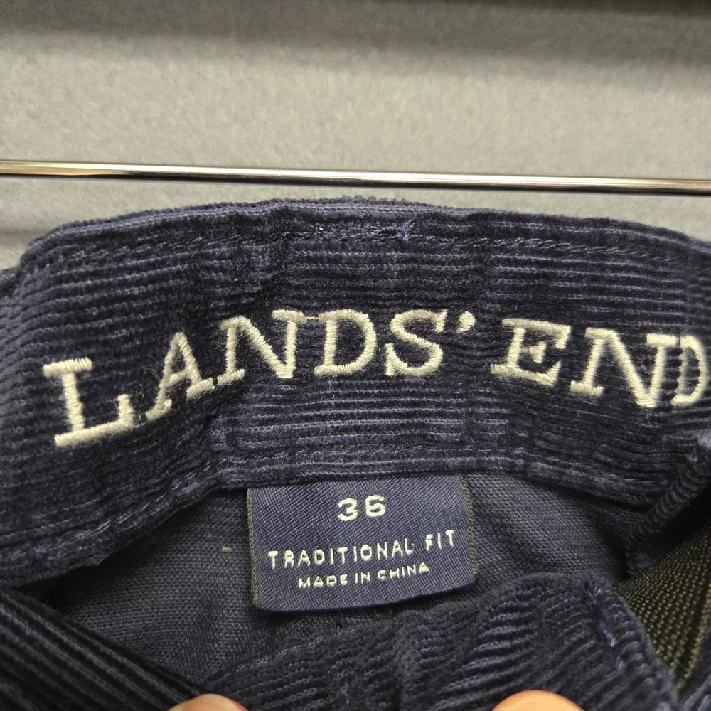 Lands' End‎ Mens Navy Blue Corduroy Pants Comfort Waist Traditional 5-Pocket 36